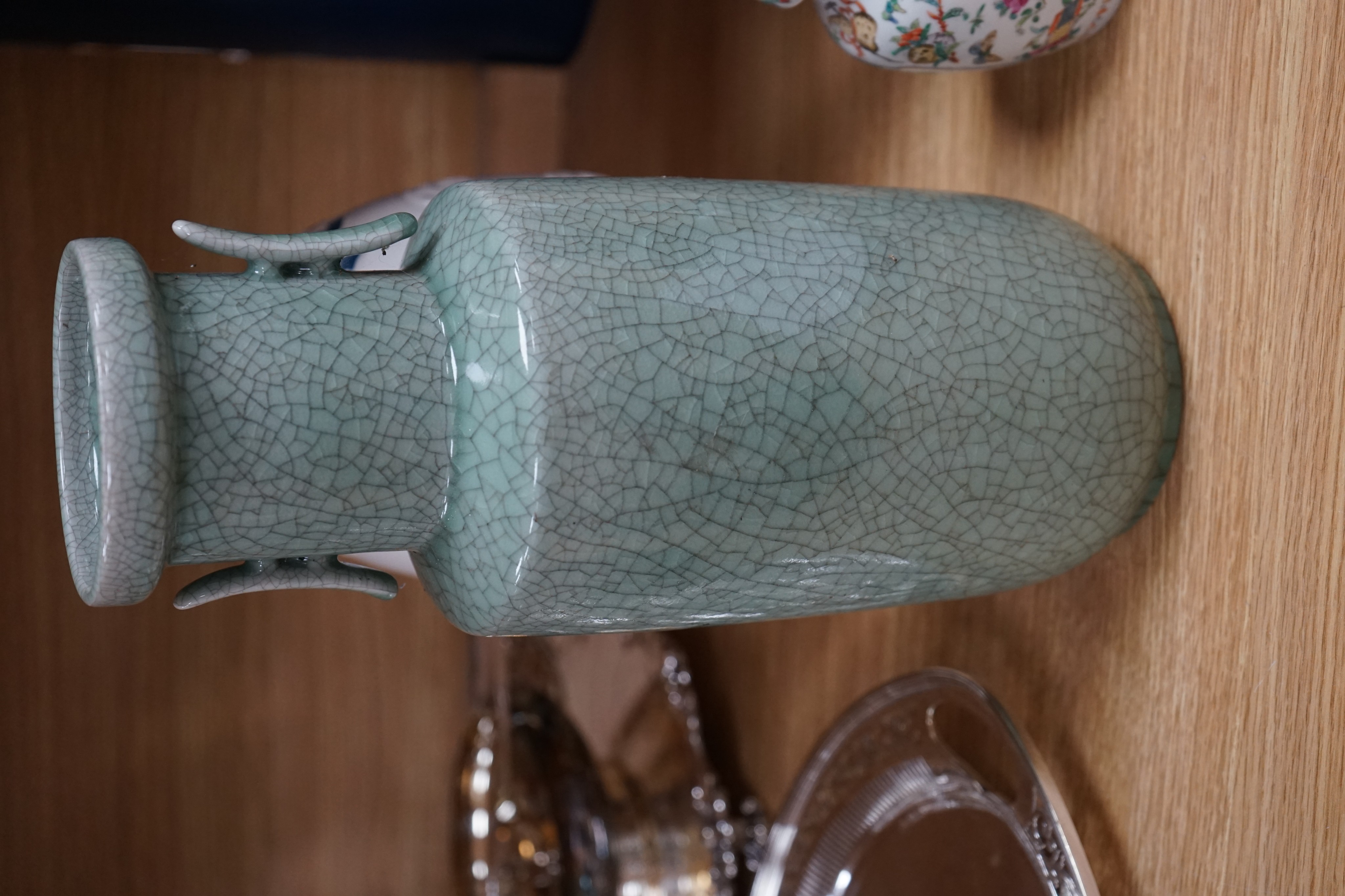 Four Chinese porcelain vases, one mounted as a lamp, 35cm